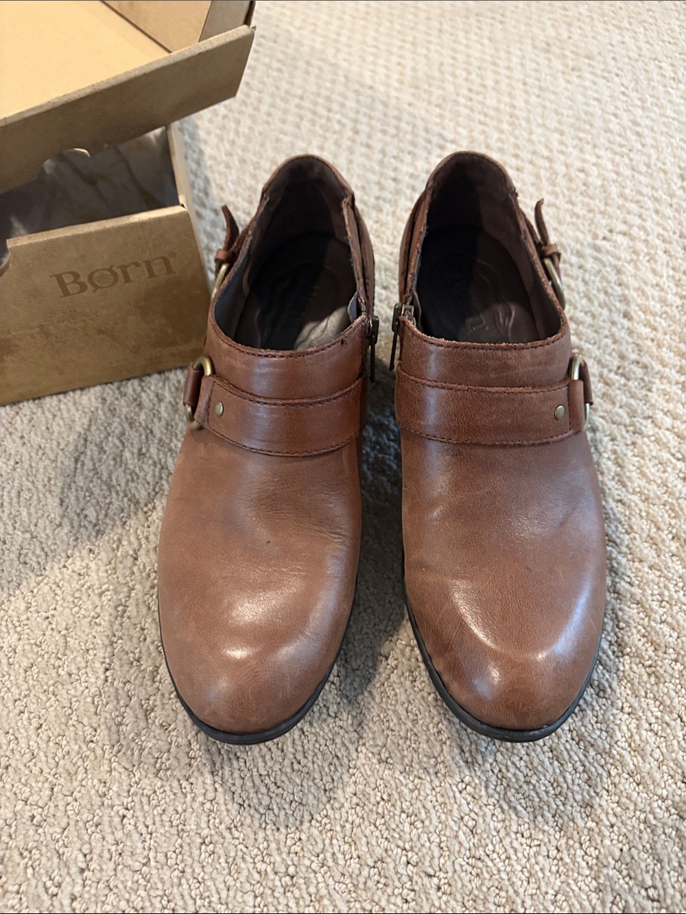 Born Men's Tan Leather Slip-On Loafers with Side Buckle